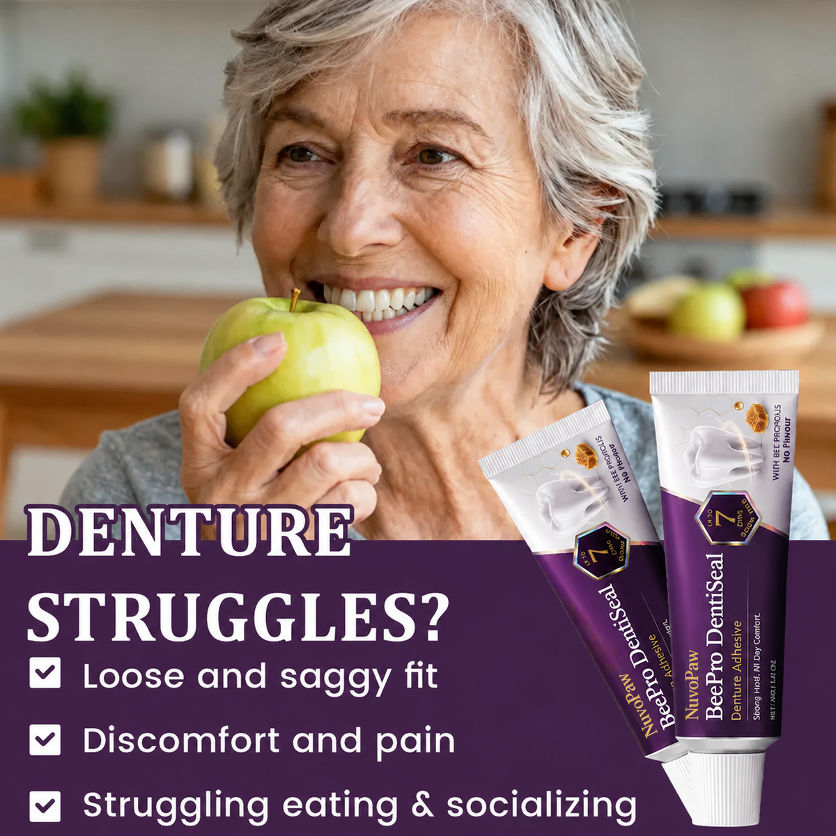 NuvoPaw® FDA Certified (Clinically Proven 96-Hour Lock Hold with Bee Propolis Gum Comfort for Secure, Comfortable & Zinc-Free Denture Fit)