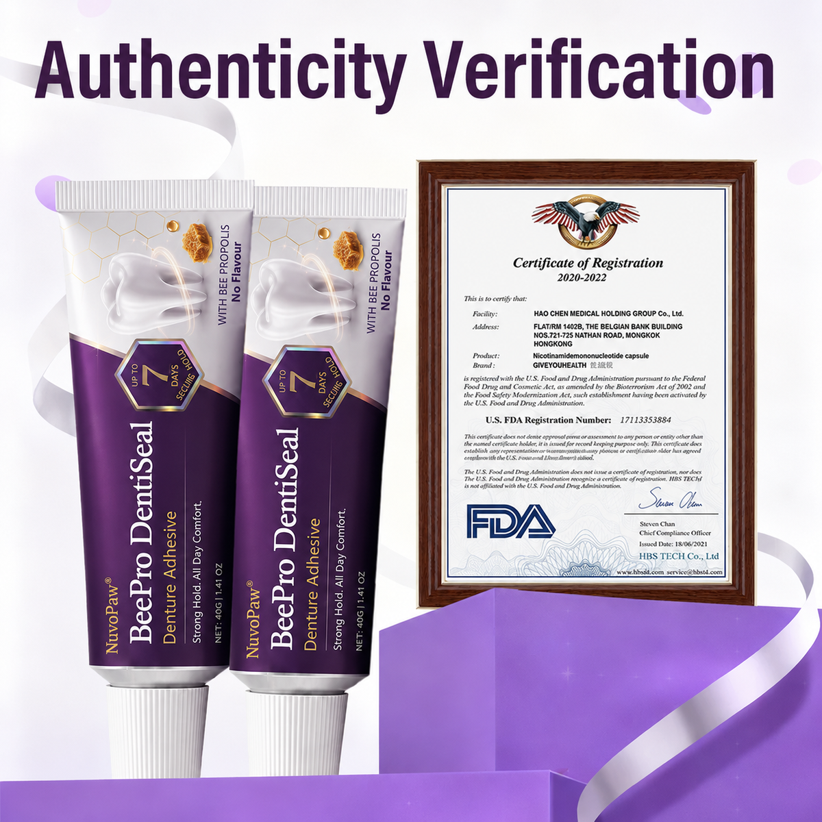 NuvoPaw® FDA Certified (Clinically Proven 96-Hour Lock Hold with Bee Propolis Gum Comfort for Secure, Comfortable & Zinc-Free Denture Fit)