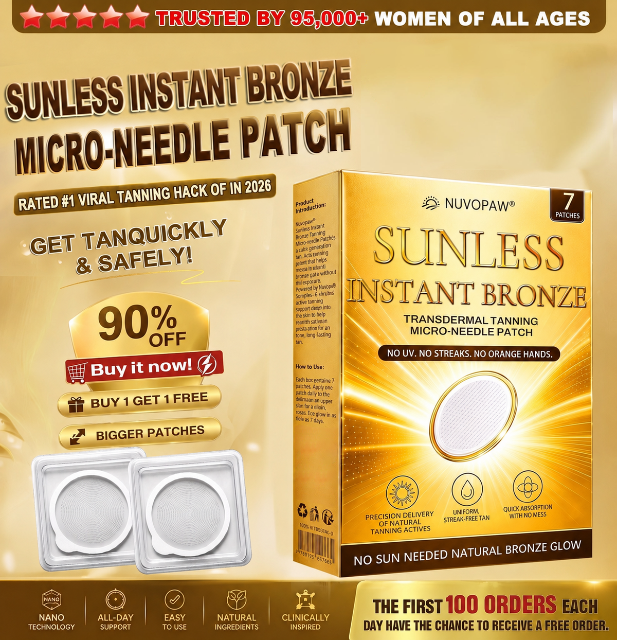 Nuvopaw® Sunless Instant Bronze Tanning Microneedle Patch